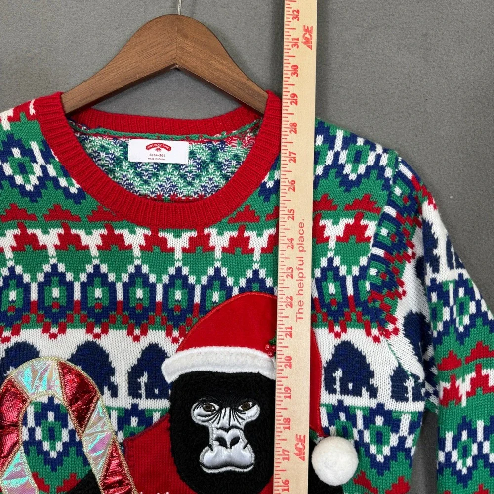 Holiday Time Knit Sweater Men S Rug Gorilla Candy Cane Ugly Christmas Party
